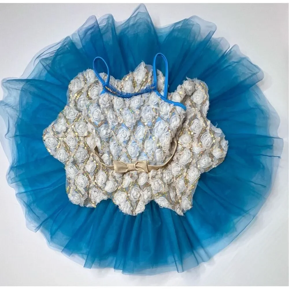 Revolution Dance Costume Flower Fairy's Lullaby Bodysuit Tutu Child's LARGE Blue